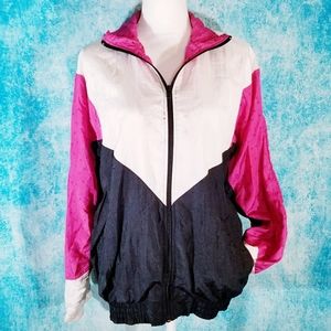 Vintage 80s Inertia Pink Black Windbreaker Jacket